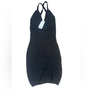 NWT H&M crochet black knit mini vacation festival summer beach fitted dress. XXS